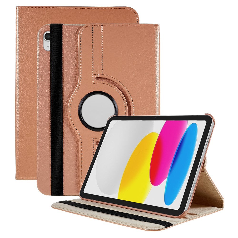 For iPad (2025) / 10.9 (2022) Protective Case Rotary Stand PU Leather Anti-Drop Tablet Cover with Elastic Band