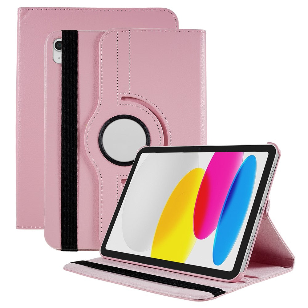For iPad (2025) / 10.9 (2022) Protective Case Rotary Stand PU Leather Anti-Drop Tablet Cover with Elastic Band