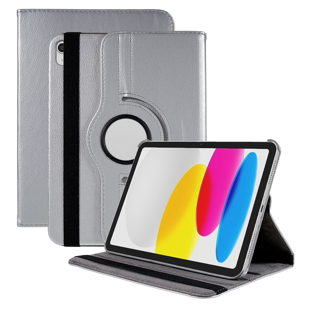 For iPad (2025) / 10.9 (2022) Protective Case Rotary Stand PU Leather Anti-Drop Tablet Cover with Elastic Band