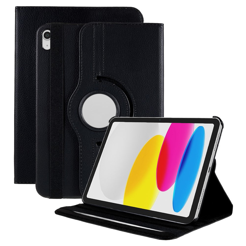 For iPad (2025) / 10.9 (2022) Protective Case Rotary Stand PU Leather Anti-Drop Tablet Cover with Elastic Band