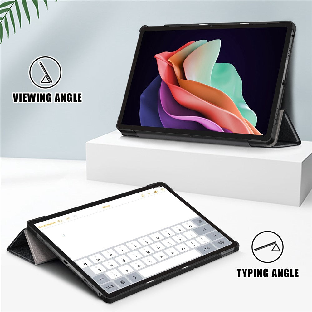 For Lenovo Tab P11 Gen 2 Solid Color PU Leather Tablet Case Tri-fold Stand Auto Wake  /  Sleep Smart Cover