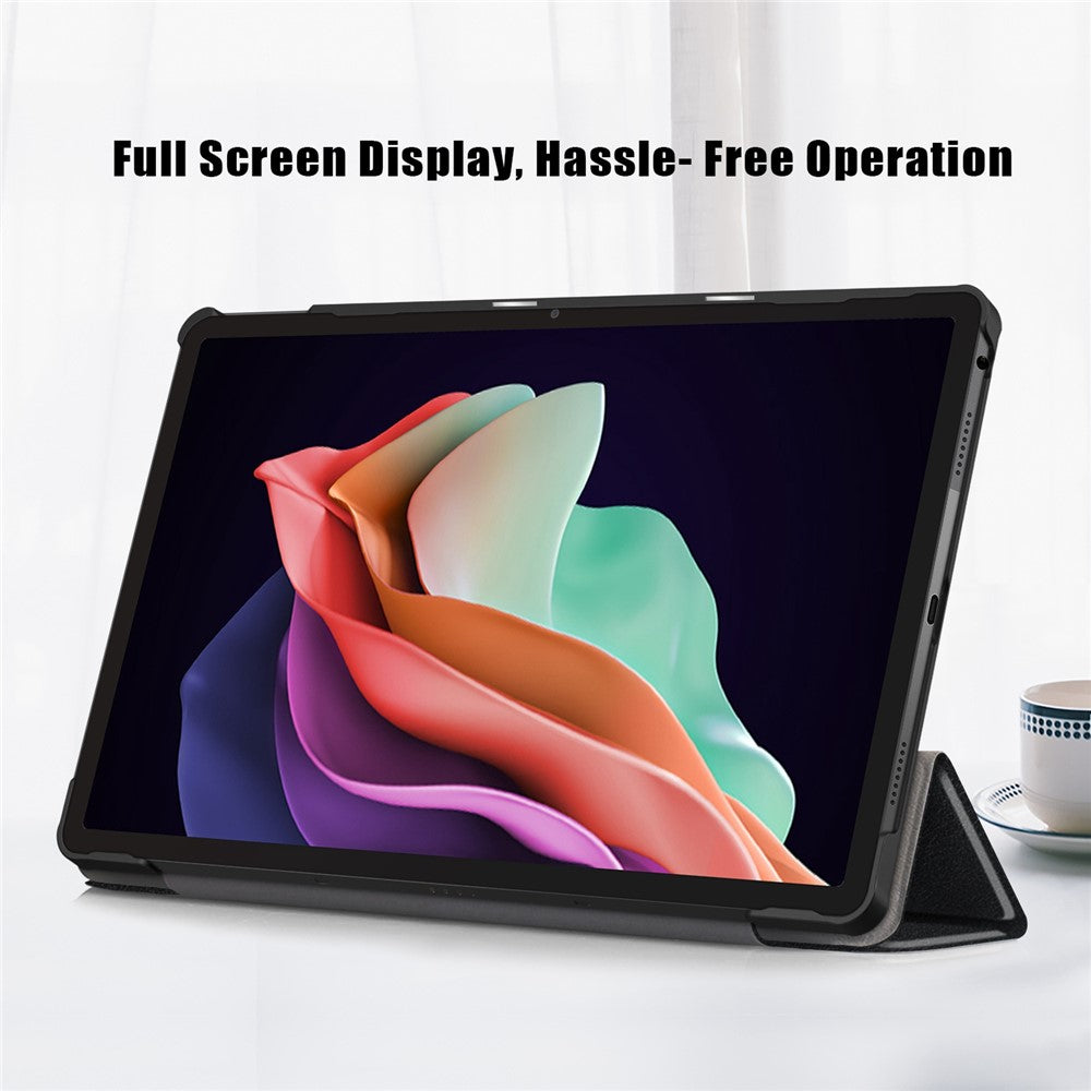 For Lenovo Tab P11 Gen 2 Solid Color PU Leather Tablet Case Tri-fold Stand Auto Wake  /  Sleep Smart Cover