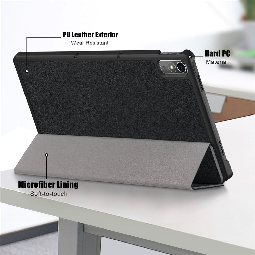 For Lenovo Tab P11 Gen 2 Solid Color PU Leather Tablet Case Tri-fold Stand Auto Wake  /  Sleep Smart Cover