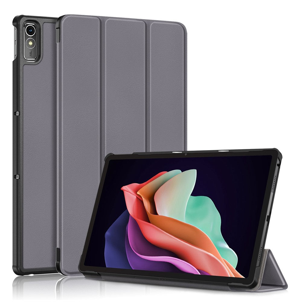 For Lenovo Tab P11 Gen 2 Solid Color PU Leather Tablet Case Tri-fold Stand Auto Wake  /  Sleep Smart Cover