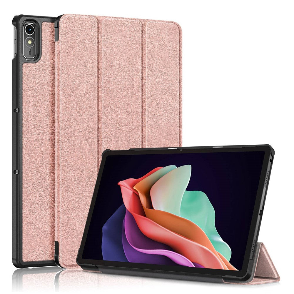 For Lenovo Tab P11 Gen 2 Solid Color PU Leather Tablet Case Tri-fold Stand Auto Wake  /  Sleep Smart Cover