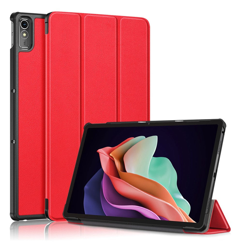 For Lenovo Tab P11 Gen 2 Solid Color PU Leather Tablet Case Tri-fold Stand Auto Wake  /  Sleep Smart Cover