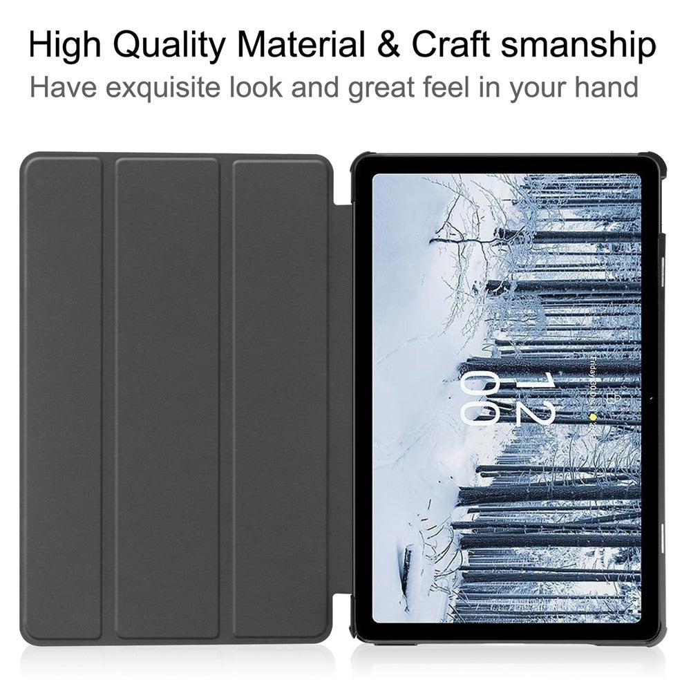 For Nokia T21 Tri-fold Stand Smart Auto Wake / Sleep Cover PU Leather Anti-Scratch Tablet Case