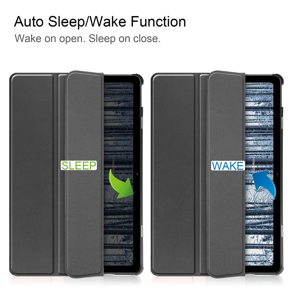 For Nokia T21 Tri-fold Stand Smart Auto Wake / Sleep Cover PU Leather Anti-Scratch Tablet Case