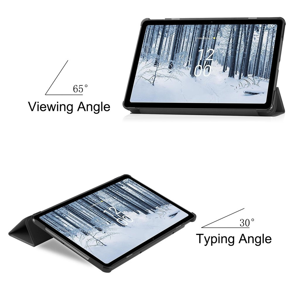 For Nokia T21 Tri-fold Stand Smart Auto Wake / Sleep Cover PU Leather Anti-Scratch Tablet Case