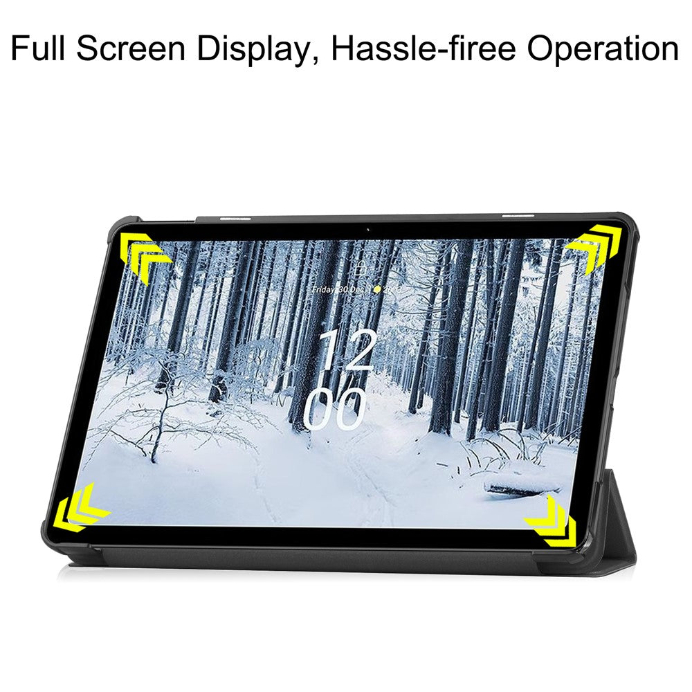 For Nokia T21 Tri-fold Stand Smart Auto Wake / Sleep Cover PU Leather Anti-Scratch Tablet Case
