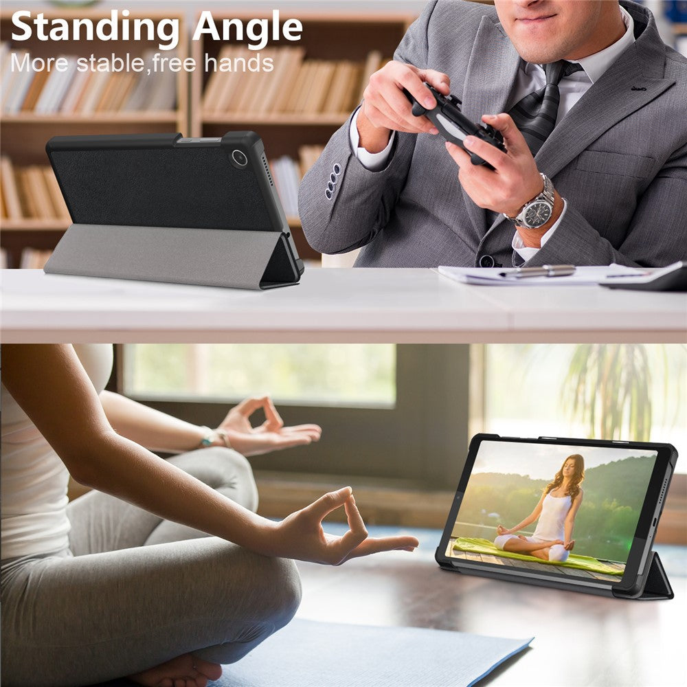 For Lenovo Tab M8 (4th Gen) 2024 TB-301XU / M8 (4th Gen) 2023 TB-300FU Tri-Fold Stand Solid Color PU Leather Tablet Cover