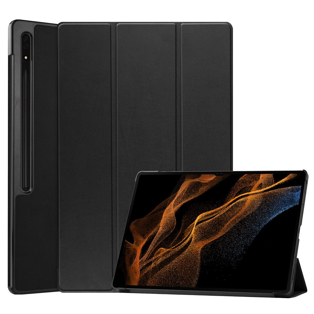 For Samsung Galaxy Tab S8 Ultra Tri-fold Stand Tablet Case Auto Wake / Sleep Leather Tablet Cover