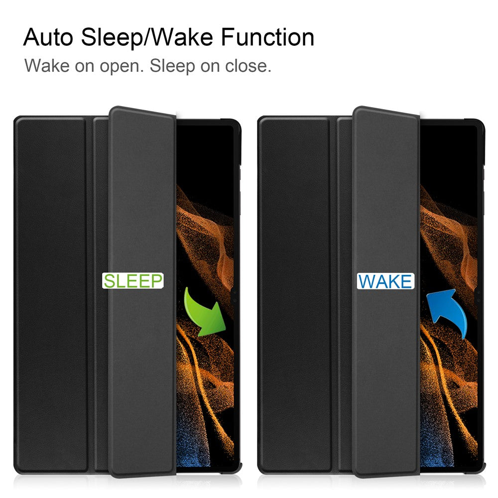 For Samsung Galaxy Tab S8 Ultra Tri-fold Stand Tablet Case Auto Wake / Sleep Leather Tablet Cover