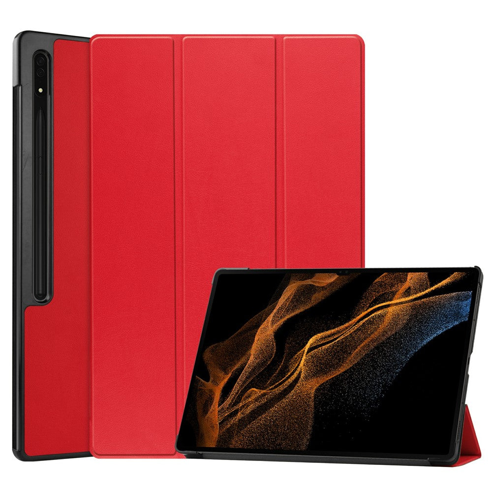 For Samsung Galaxy Tab S8 Ultra Tri-fold Stand Tablet Case Auto Wake / Sleep Leather Tablet Cover