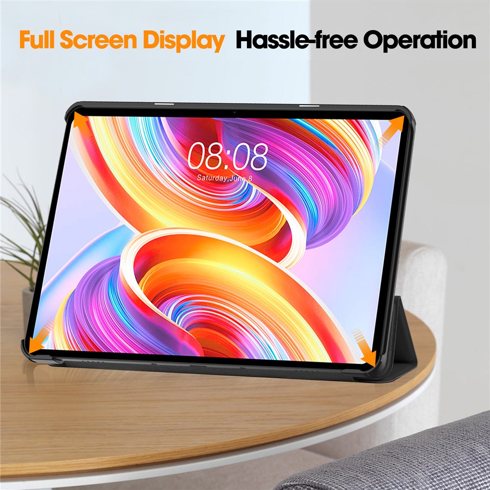 For Teclast T50 Tri-fold Stand Shell Auto Sleep  /  Wake Tablet Case PU Leather Full Protective Cover