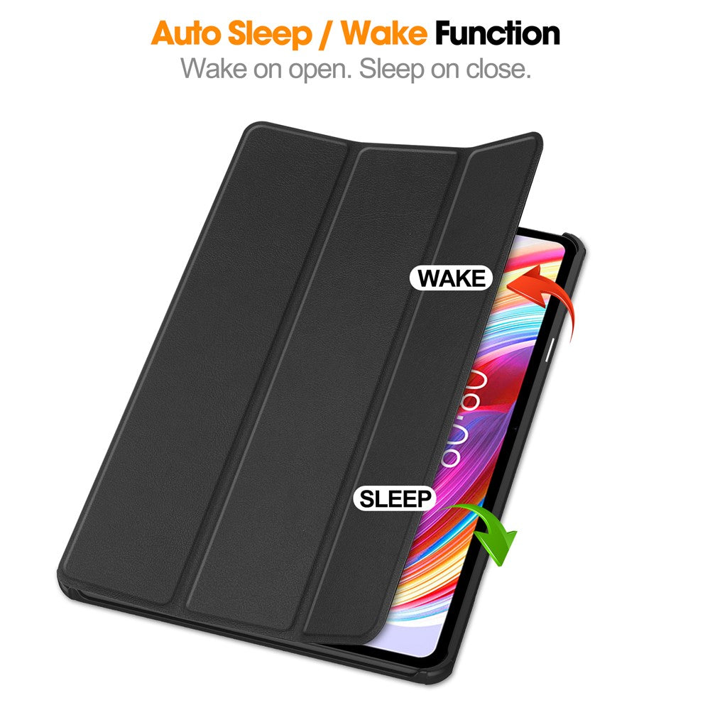 For Teclast T50 Tri-fold Stand Shell Auto Sleep  /  Wake Tablet Case PU Leather Full Protective Cover