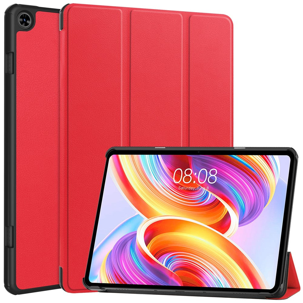 For Teclast T50 Tri-fold Stand Shell Auto Sleep  /  Wake Tablet Case PU Leather Full Protective Cover