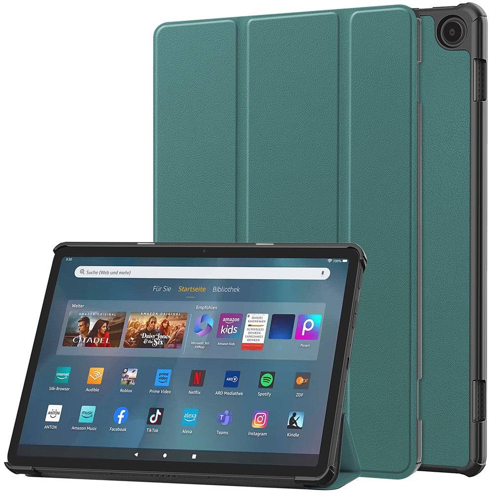 For Amazon Fire Max 11 PU Leather Tablet Case Tr-fold Stand Cover with Auto Sleep / Wake