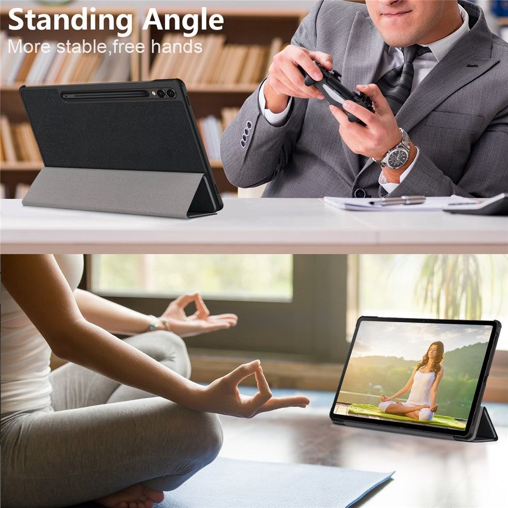 For Samsung Galaxy Tab S10+ Wi-Fi SM-X820 SM-X826B / Tab S9+ PU Leather Trifold Stand Cover Auto Wake / Sleep Smart Tablet Case