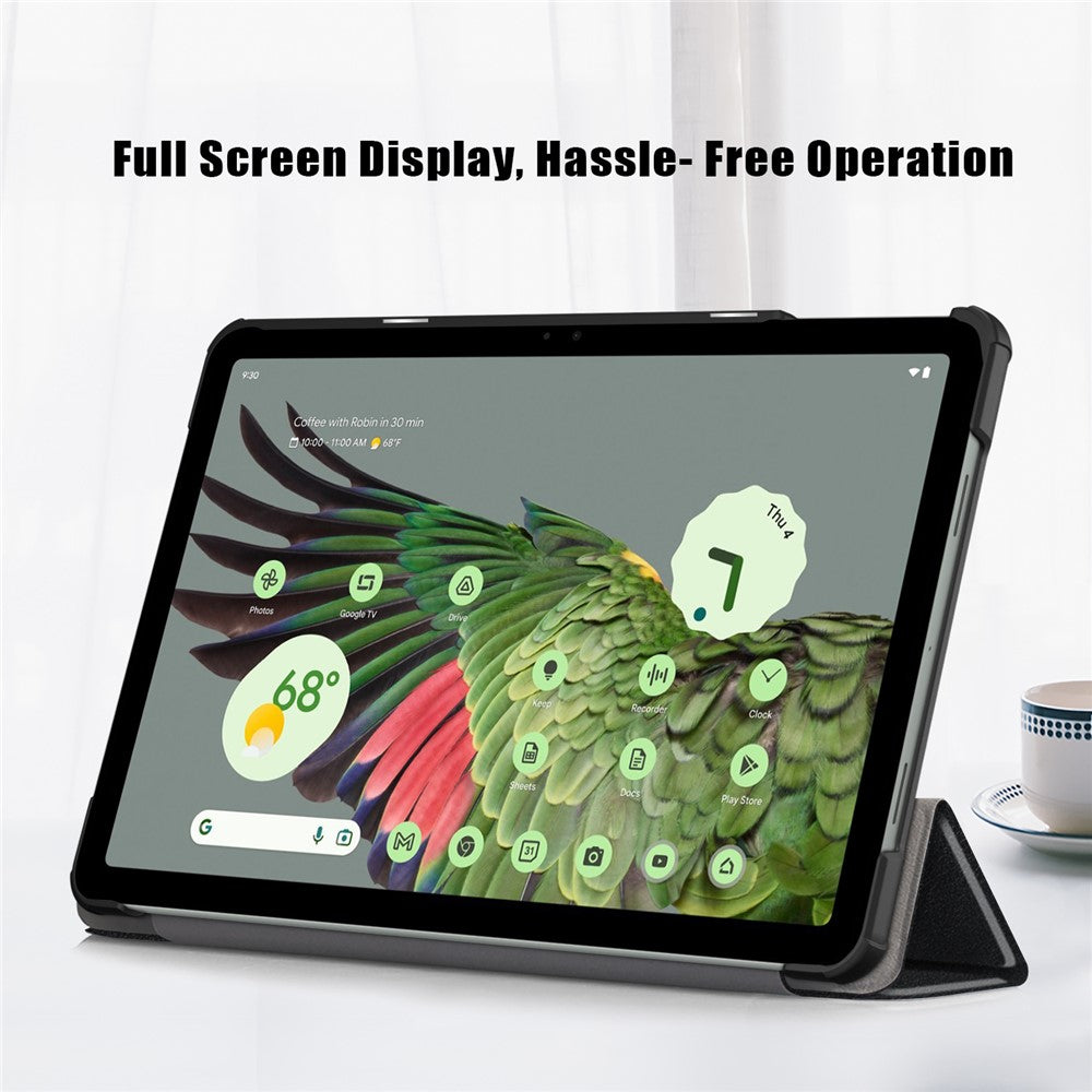 Pure Color Protective Case for Google Pixel Tablet PU Leather Anti-drop Tablet Cover with Case Tri-fold Stand
