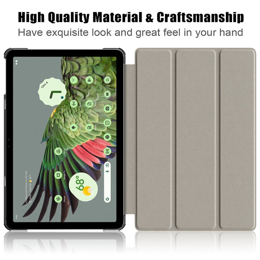 Pure Color Protective Case for Google Pixel Tablet PU Leather Anti-drop Tablet Cover with Case Tri-fold Stand