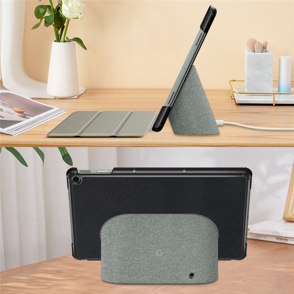 Pure Color Protective Case for Google Pixel Tablet PU Leather Anti-drop Tablet Cover with Case Tri-fold Stand