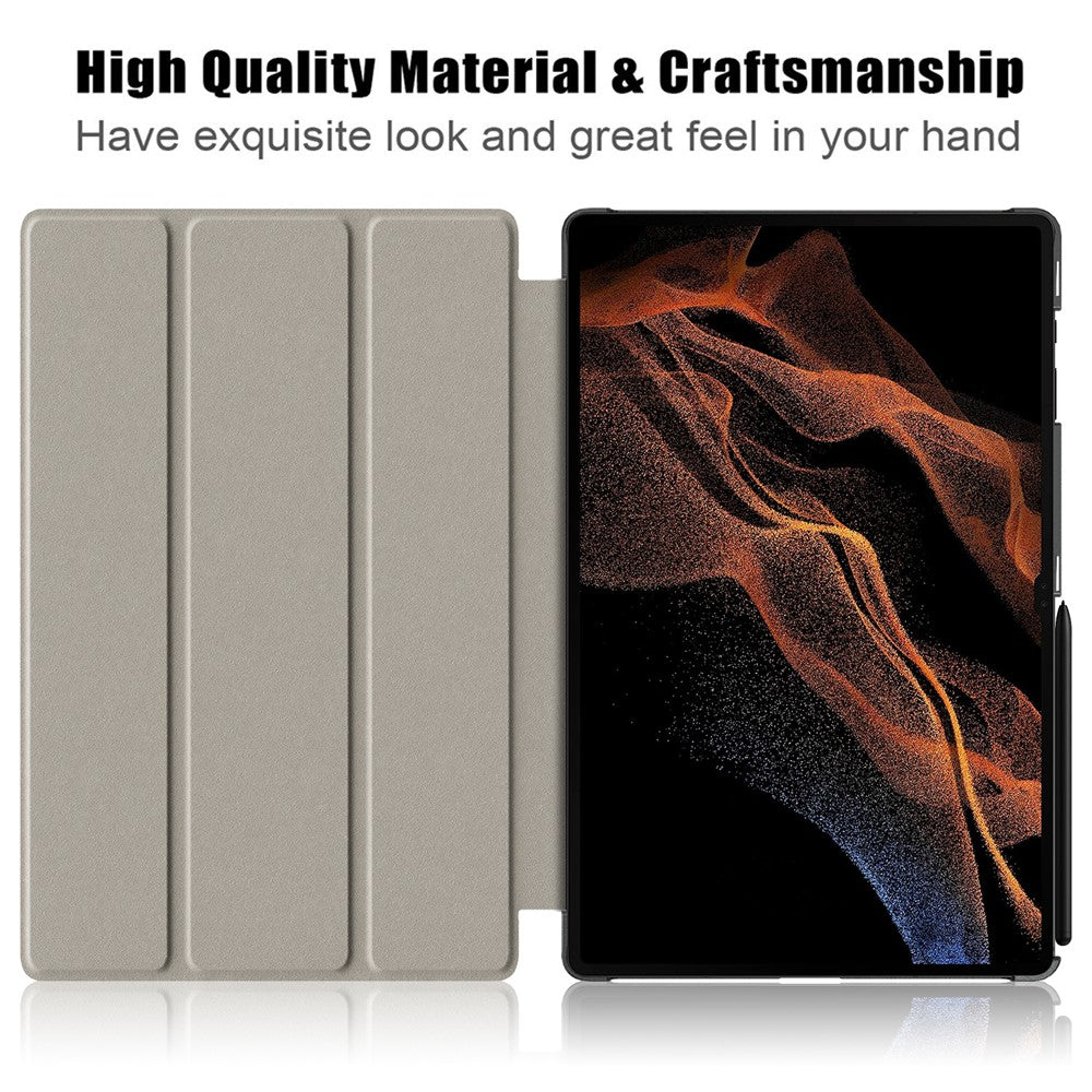 Leather Case for Samsung Galaxy Tab S10 Ultra Wi-Fi SM-X920 SM-X926B / Tab S9 Ultra SM-X910 M-X916B SM-X918U , Tri-Fold Stand Anti-Drop Tablet Cover