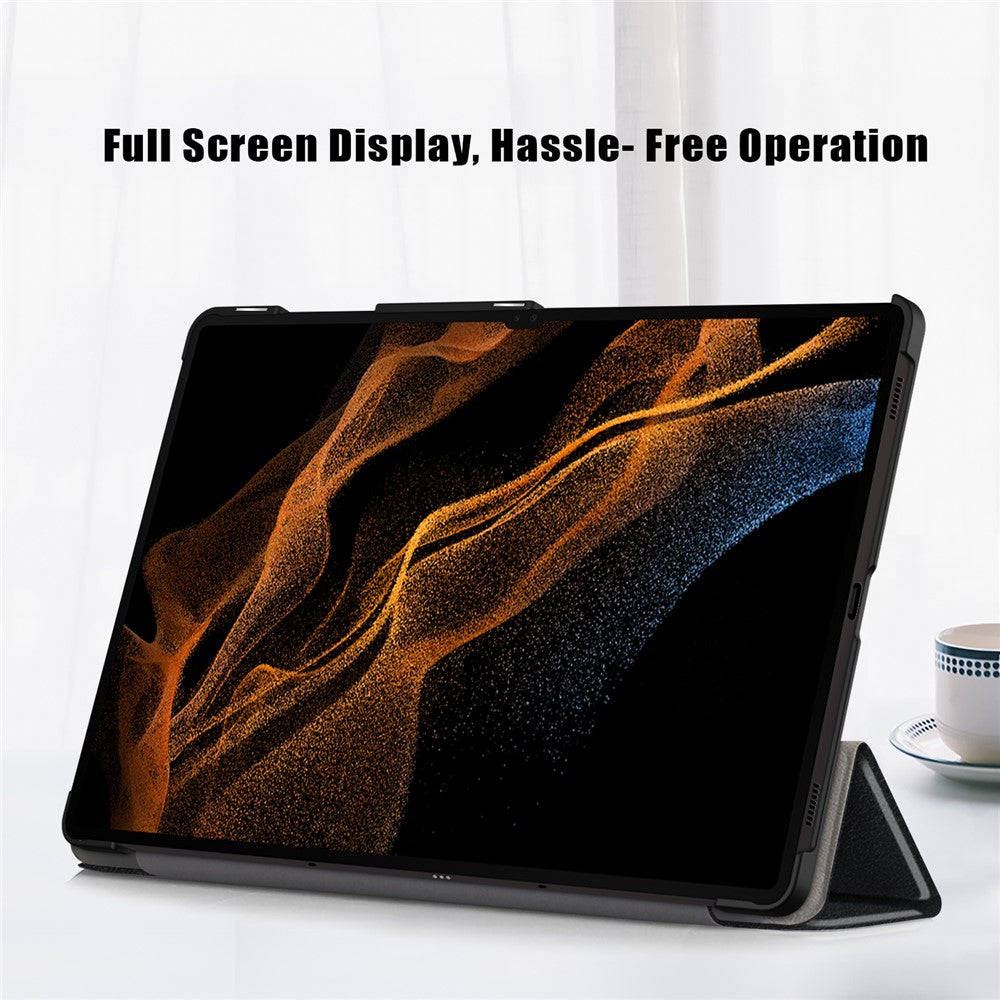 Leather Case for Samsung Galaxy Tab S10 Ultra Wi-Fi SM-X920 SM-X926B / Tab S9 Ultra SM-X910 M-X916B SM-X918U , Tri-Fold Stand Anti-Drop Tablet Cover