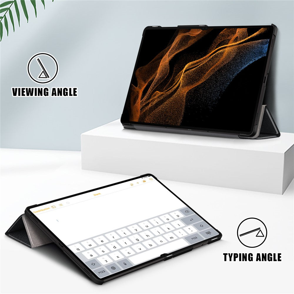 Leather Case for Samsung Galaxy Tab S10 Ultra Wi-Fi SM-X920 SM-X926B / Tab S9 Ultra SM-X910 M-X916B SM-X918U , Tri-Fold Stand Anti-Drop Tablet Cover