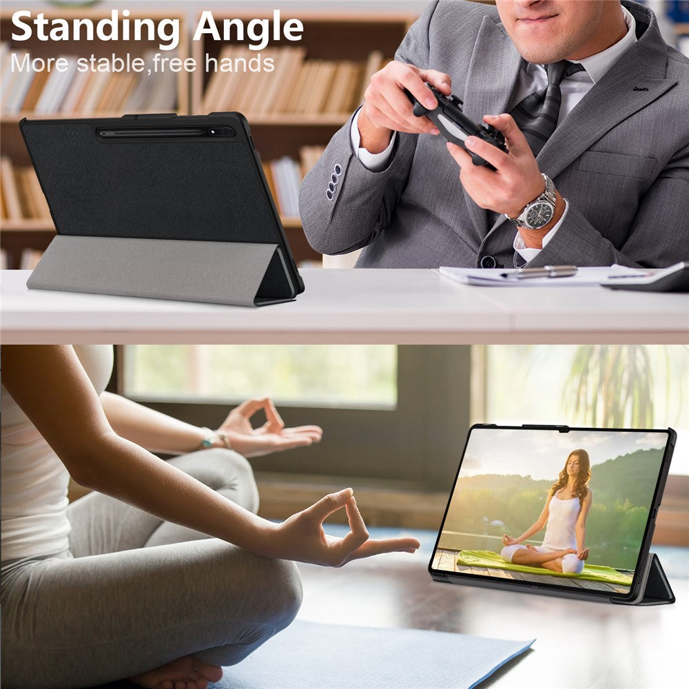 Leather Case for Samsung Galaxy Tab S10 Ultra Wi-Fi SM-X920 SM-X926B / Tab S9 Ultra SM-X910 M-X916B SM-X918U , Tri-Fold Stand Anti-Drop Tablet Cover