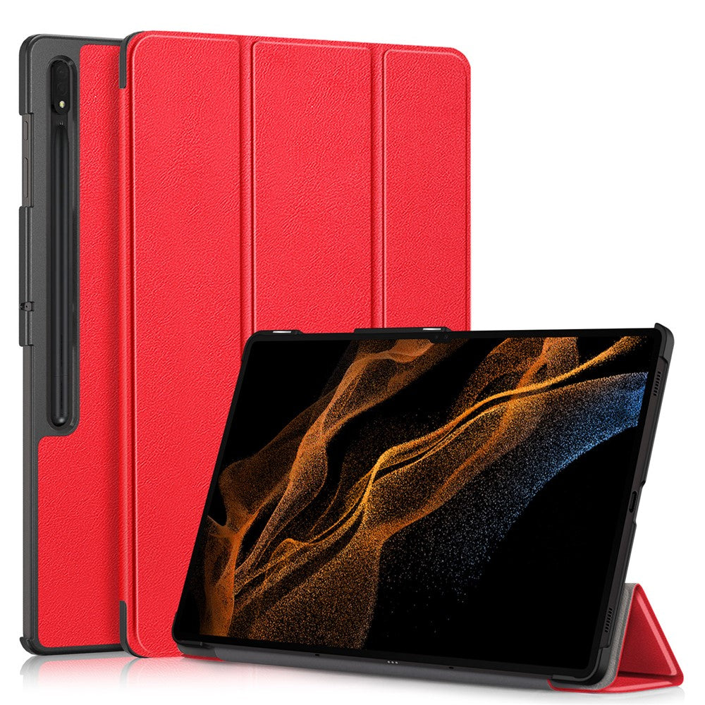 Leather Case for Samsung Galaxy Tab S10 Ultra Wi-Fi SM-X920 SM-X926B / Tab S9 Ultra SM-X910 M-X916B SM-X918U , Tri-Fold Stand Anti-Drop Tablet Cover