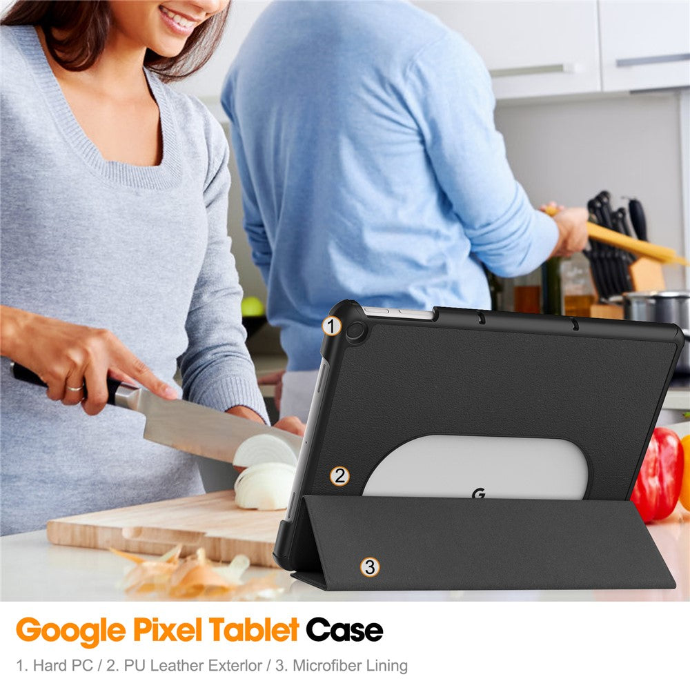 For Google Pixel Tablet Tri-fold Stand Tablet Case PU Leather Anti-drop Tablet Cover
