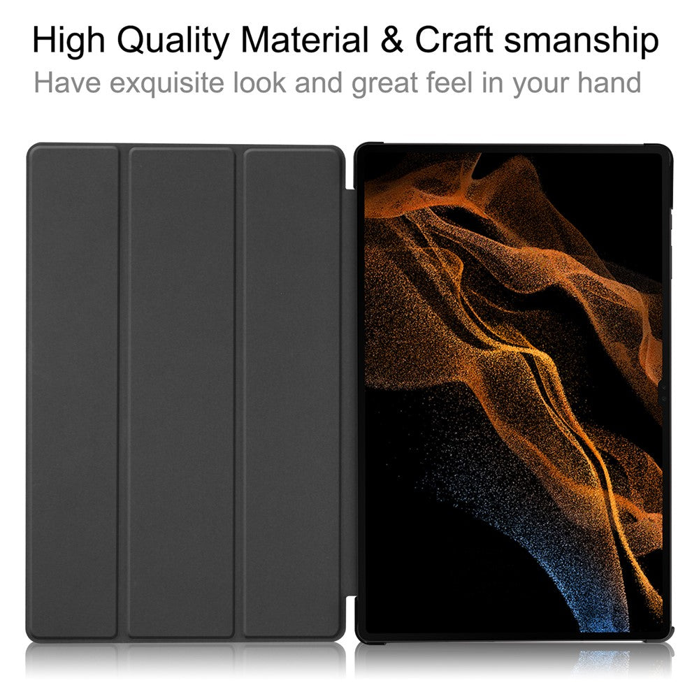 For Samsung Galaxy Tab S9 Ultra Tablet Case PU Leather Tri-fold Stand Smart Cover
