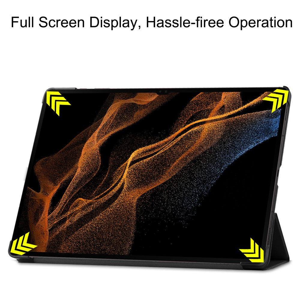 For Samsung Galaxy Tab S9 Ultra Tablet Case PU Leather Tri-fold Stand Smart Cover