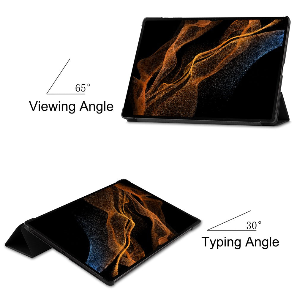 For Samsung Galaxy Tab S9 Ultra Tablet Case PU Leather Tri-fold Stand Smart Cover