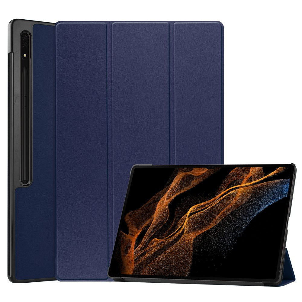 For Samsung Galaxy Tab S9 Ultra Tablet Case PU Leather Tri-fold Stand Smart Cover
