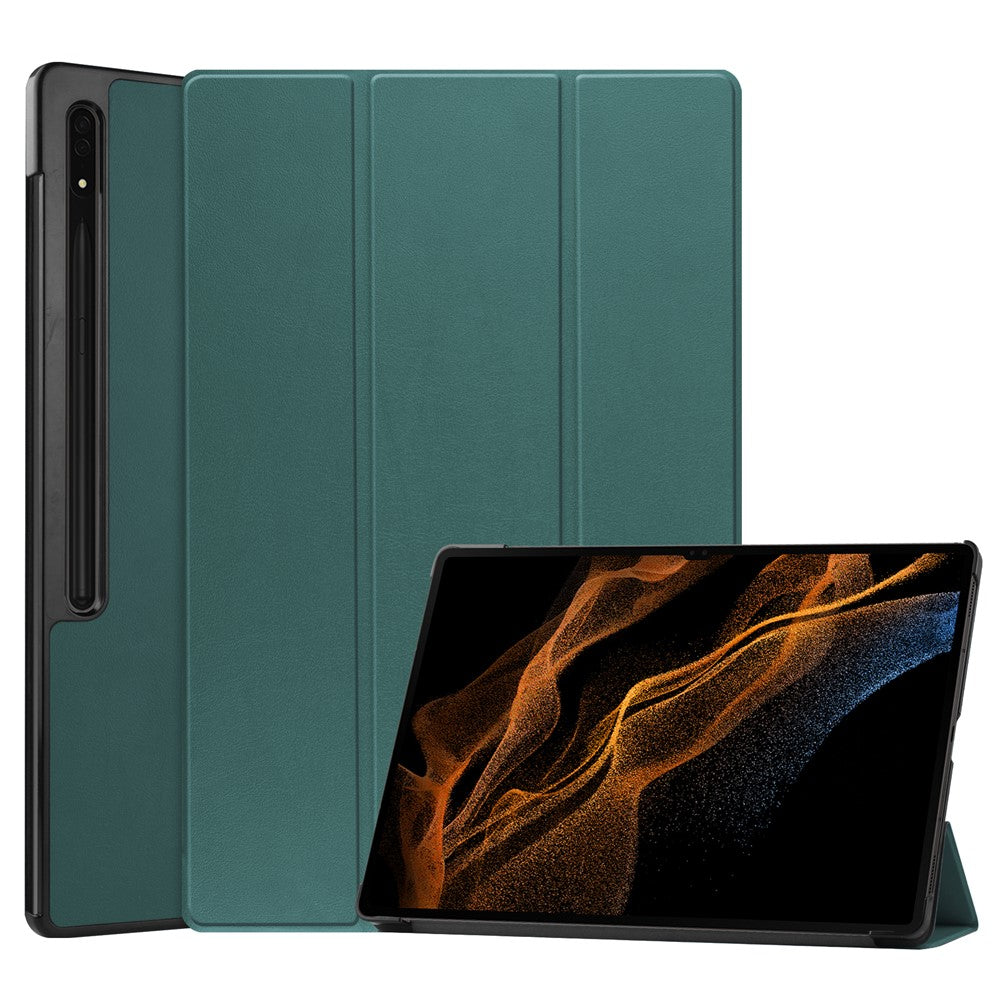 For Samsung Galaxy Tab S9 Ultra Tablet Case PU Leather Tri-fold Stand Smart Cover