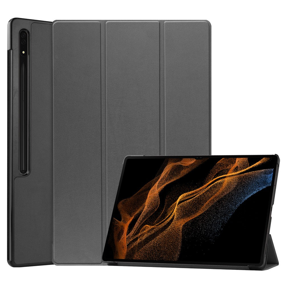 For Samsung Galaxy Tab S9 Ultra Tablet Case PU Leather Tri-fold Stand Smart Cover