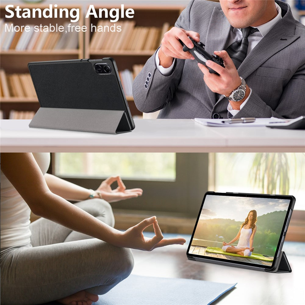 Trifold Stand Cover for Honor Pad X9 / Pad X8 Pro , Solid Color PU Leather Tablet Case