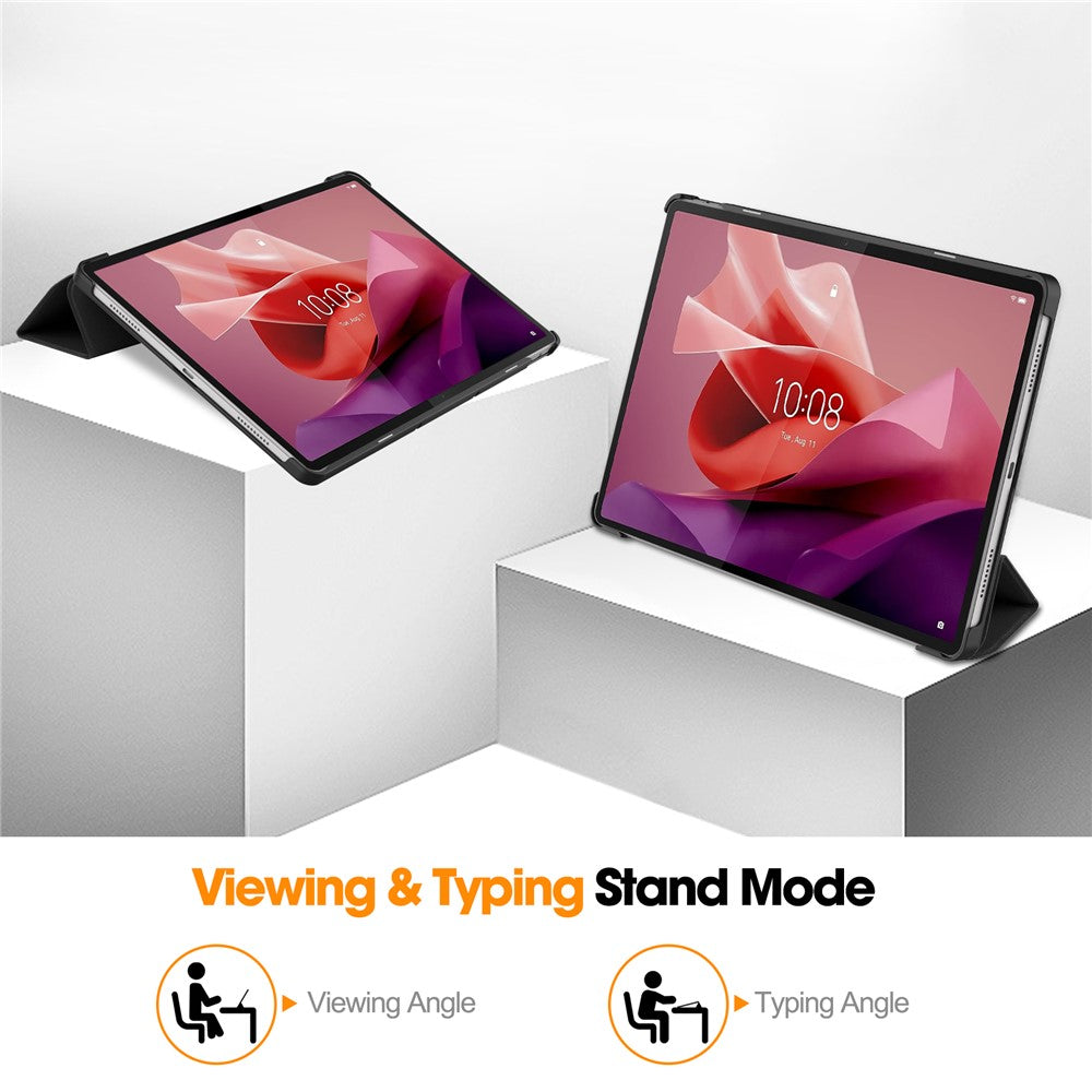 For Lenovo Tab P12 PU Leather Case Tri-fold Stand Full Protection Tablet Cover