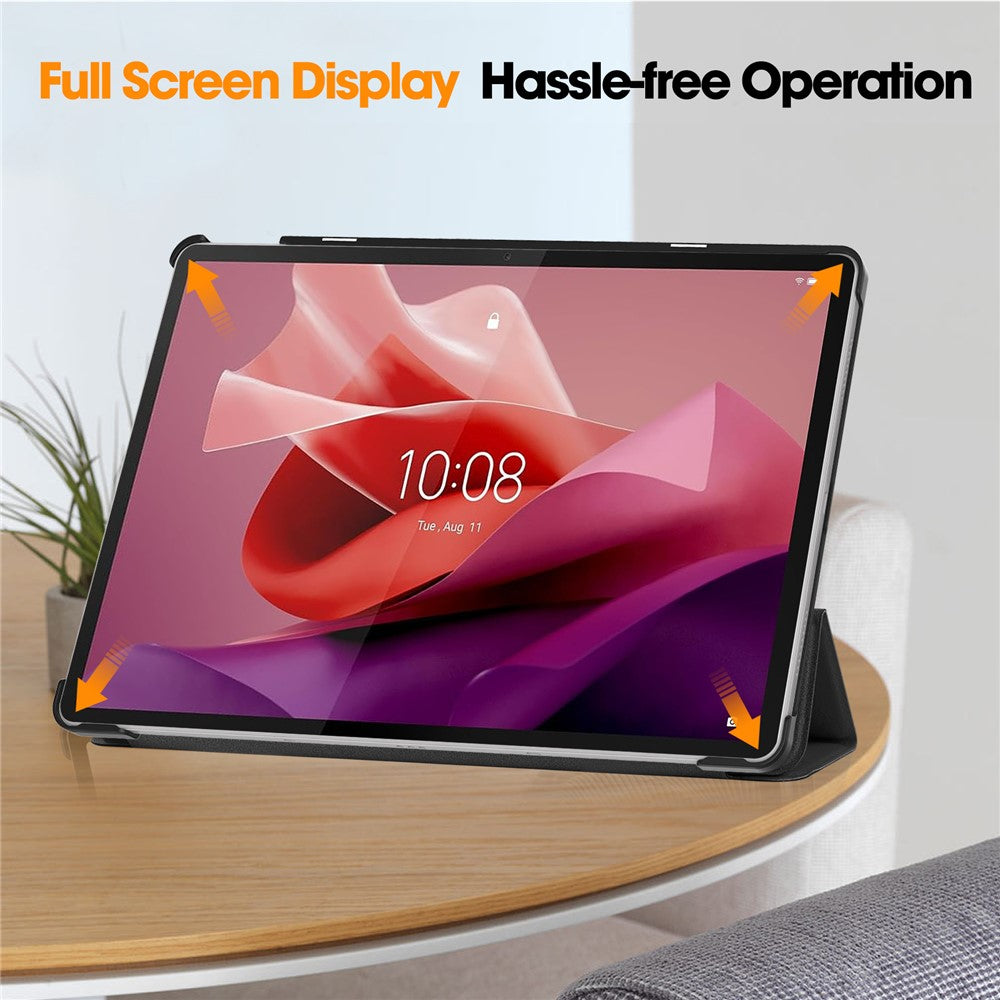 For Lenovo Tab P12 PU Leather Case Tri-fold Stand Full Protection Tablet Cover