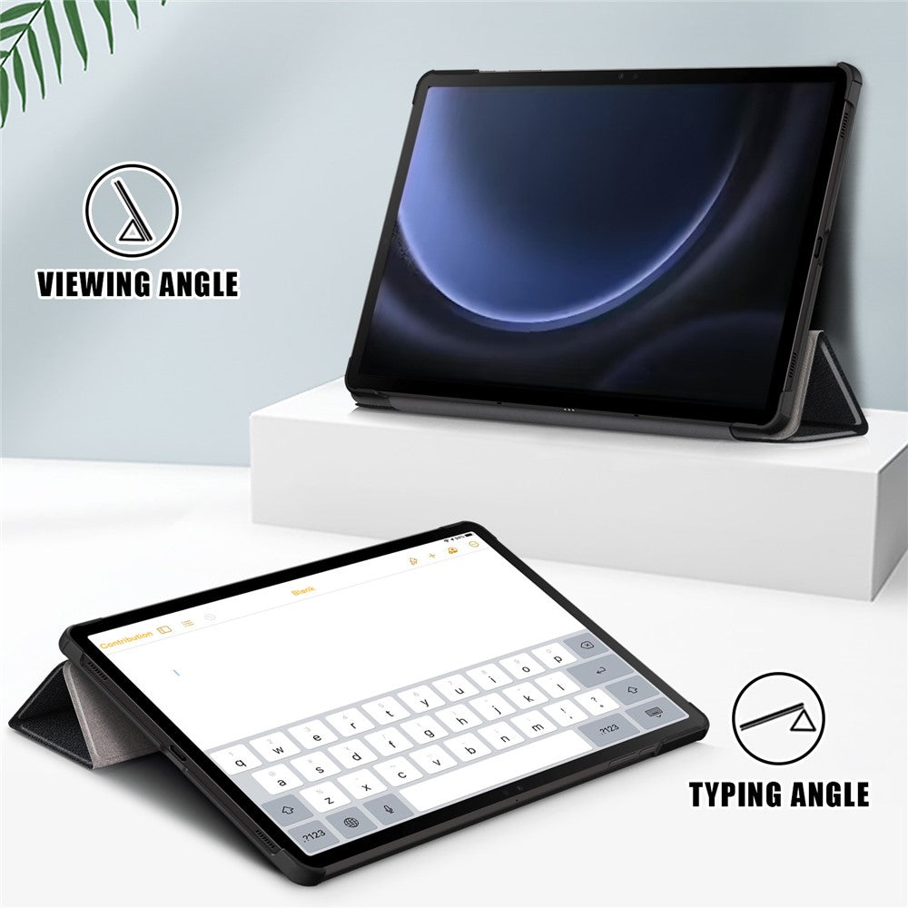 For Samsung Galaxy Tab S9 FE+ SM-x610 / SM-616 Case Leather Tablet Cover with Trifold Stand