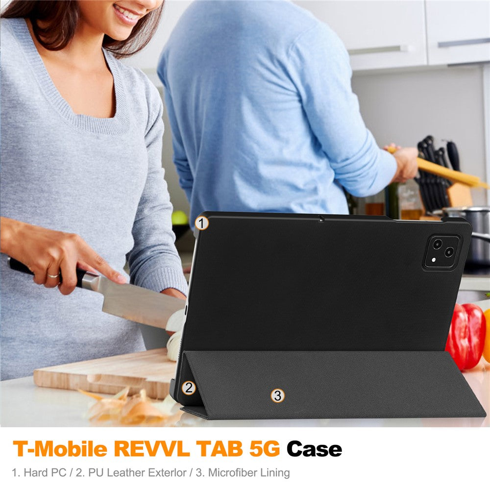 For T-Mobile REVVL Tab Tri-fold Stand Smart Case PU Leather Tablet Cover