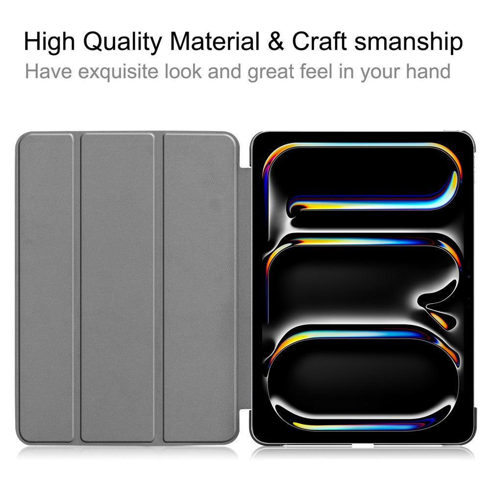 For iPad Pro 11 (2025) / 11 (2024) Case PC+PU Auto Wake Sleep Tablet Shell with Tri-fold Stand
