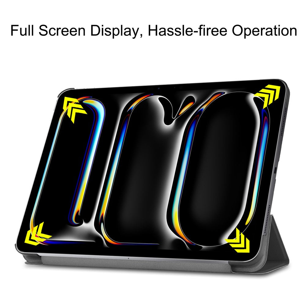 For iPad Pro 11 (2025) / 11 (2024) Case PC+PU Auto Wake Sleep Tablet Shell with Tri-fold Stand