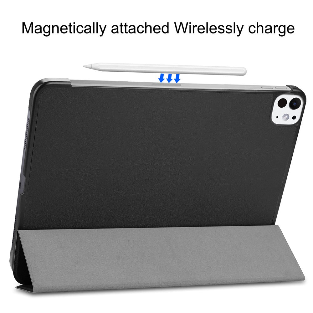 For iPad Pro 11 (2025) / 11 (2024) Case PC+PU Auto Wake Sleep Tablet Shell with Tri-fold Stand