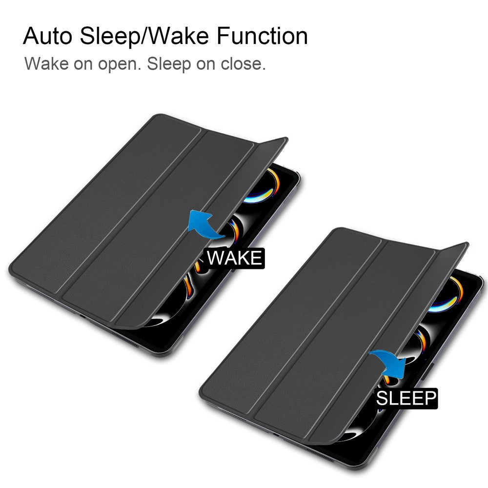 For iPad Pro 11 (2025) / 11 (2024) Case PC+PU Auto Wake Sleep Tablet Shell with Tri-fold Stand