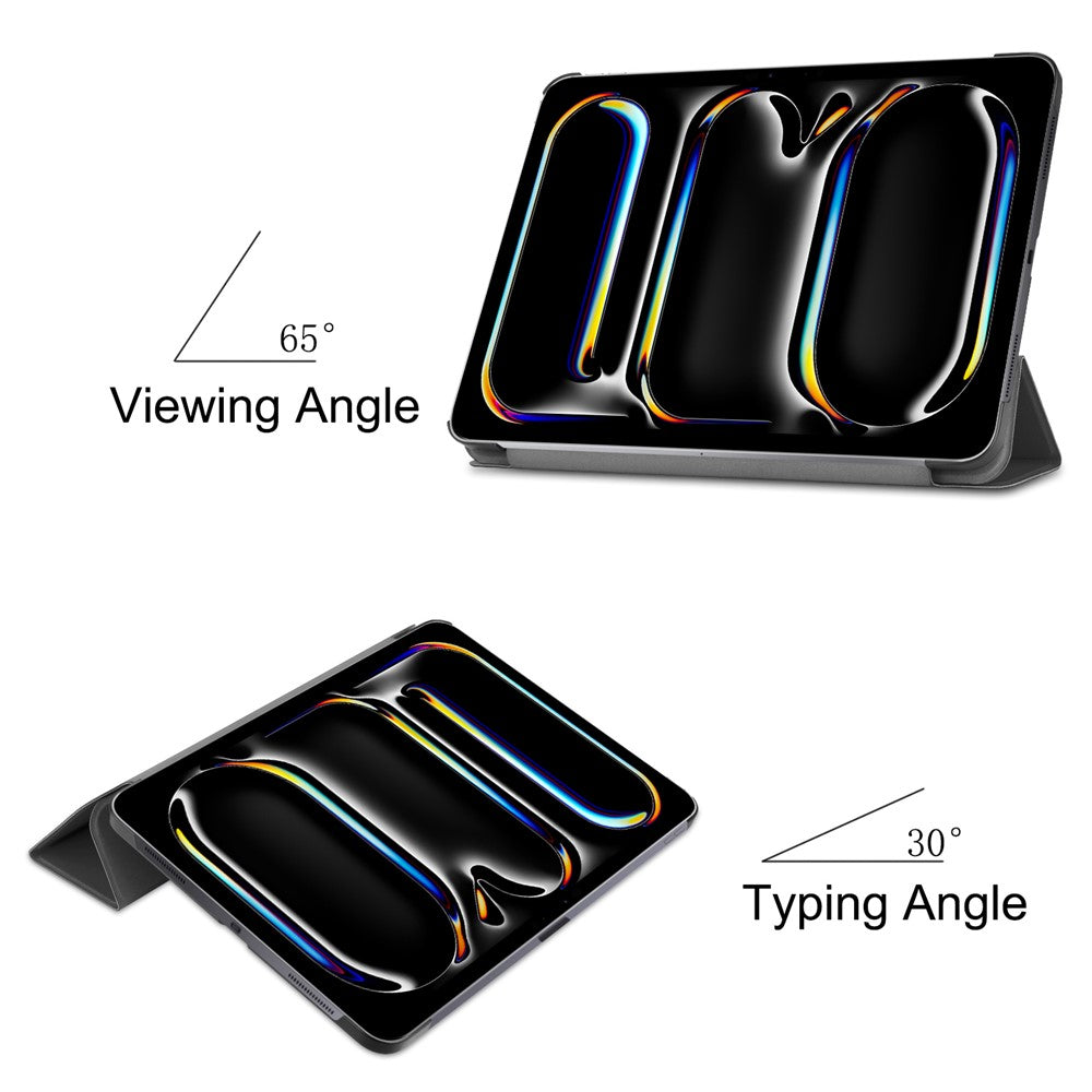 For iPad Pro 11 (2025) / 11 (2024) Case PC+PU Auto Wake Sleep Tablet Shell with Tri-fold Stand