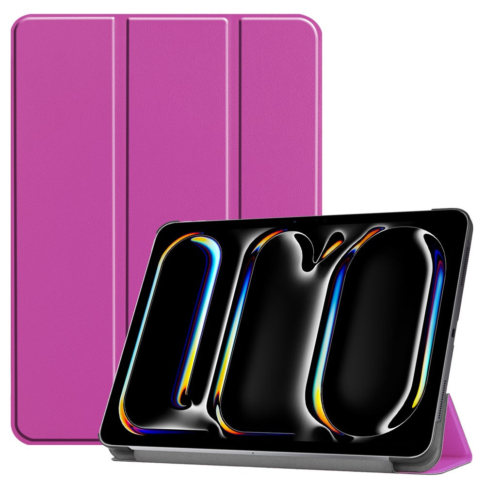 For iPad Pro 11 (2025) / 11 (2024) Case PC+PU Auto Wake Sleep Tablet Shell with Tri-fold Stand