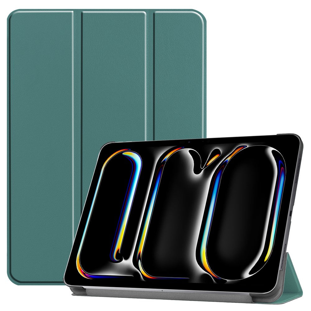 For iPad Pro 11 (2025) / 11 (2024) Case PC+PU Auto Wake Sleep Tablet Shell with Tri-fold Stand
